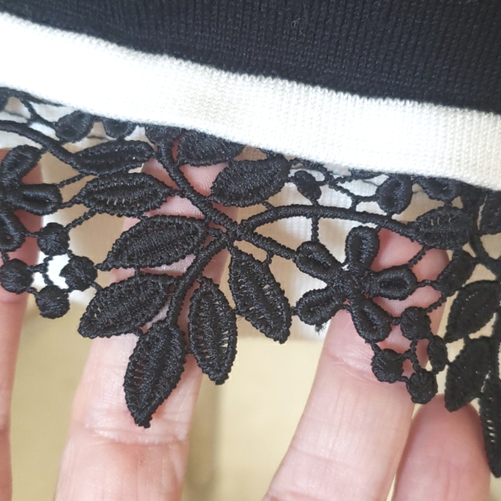 Calvin Klein Black Ivory Crochet Lace Bell Cuff Dress Long Sleeve L - Picture 9 of 11